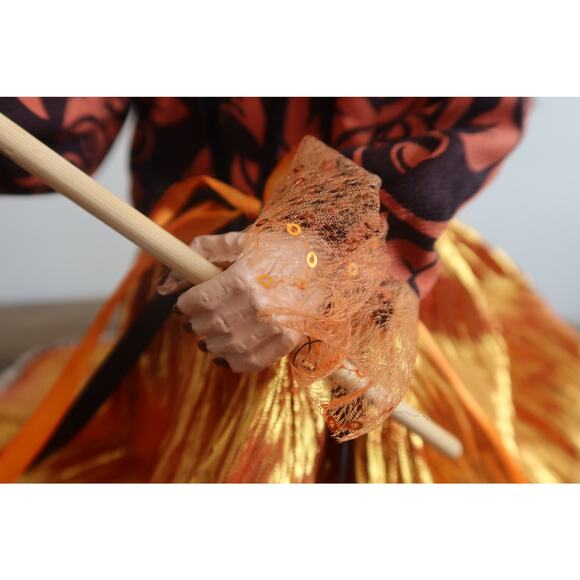 Halloween Witch Shelf Sitter 29" Resin Face and Hands Detailed Whimsical Witch - Picture 3 of 10